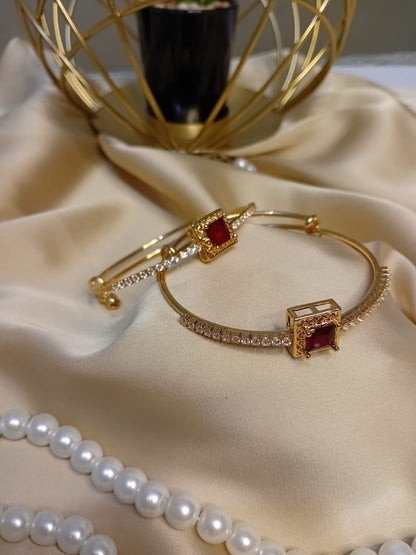 Adjustable Red Stone Bangle Pair