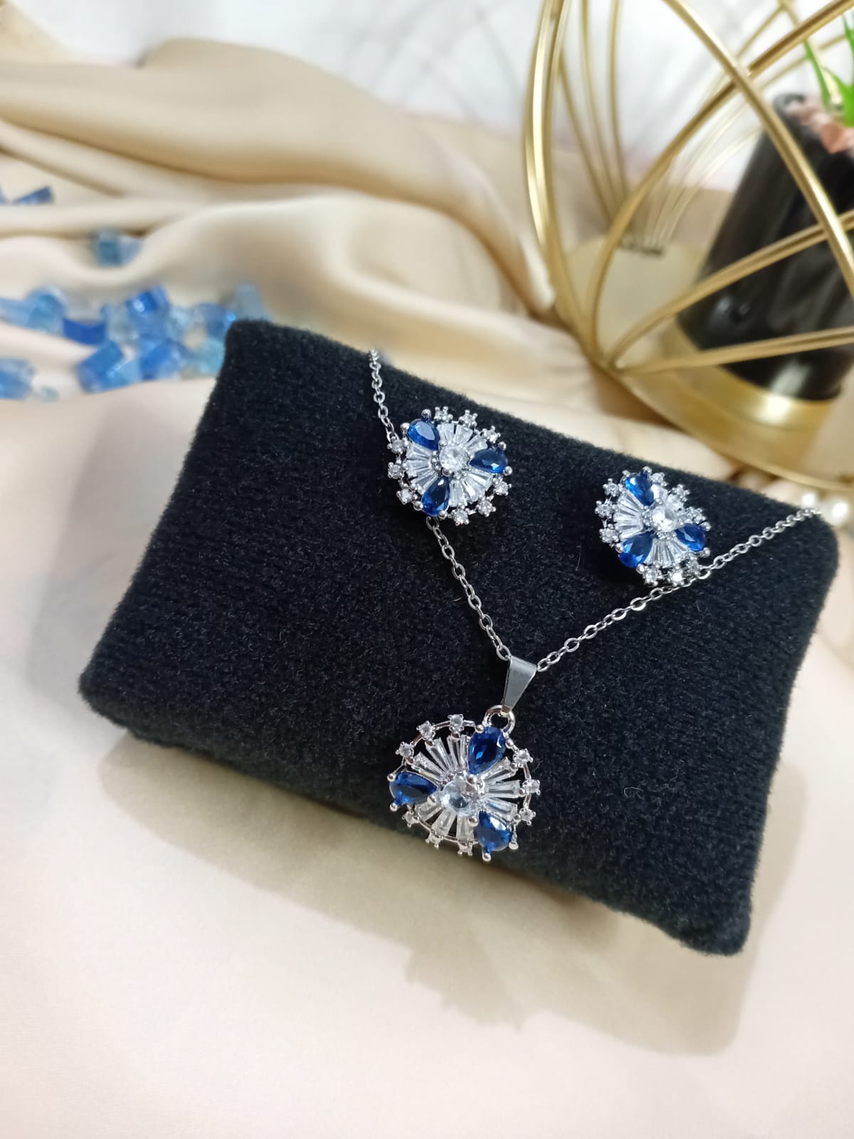 Blue Sapphire Pendant & Earring Set