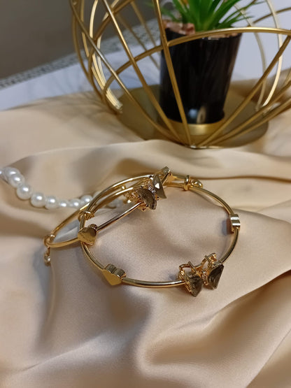 Adjustable Butterfly Grey Stone Bangle Pair