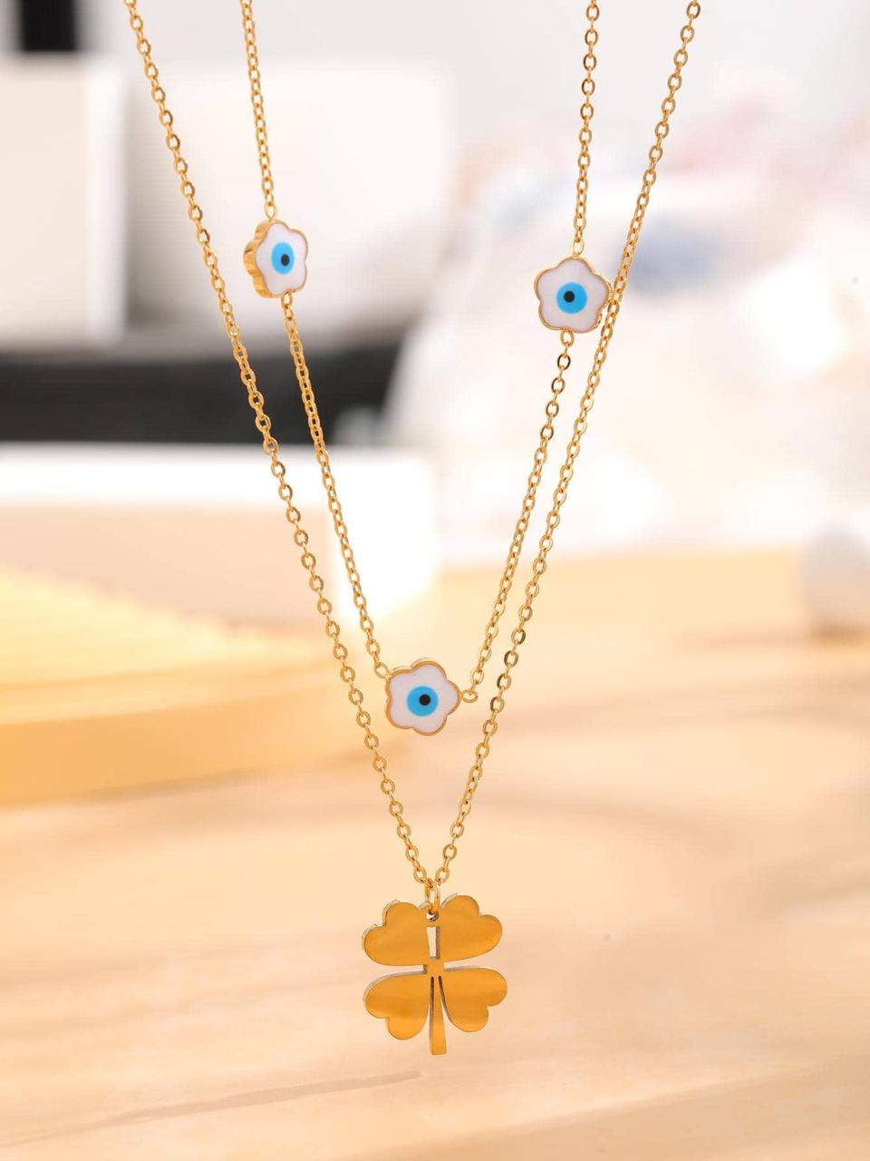 Evil Eye & Clover Layered Necklace
