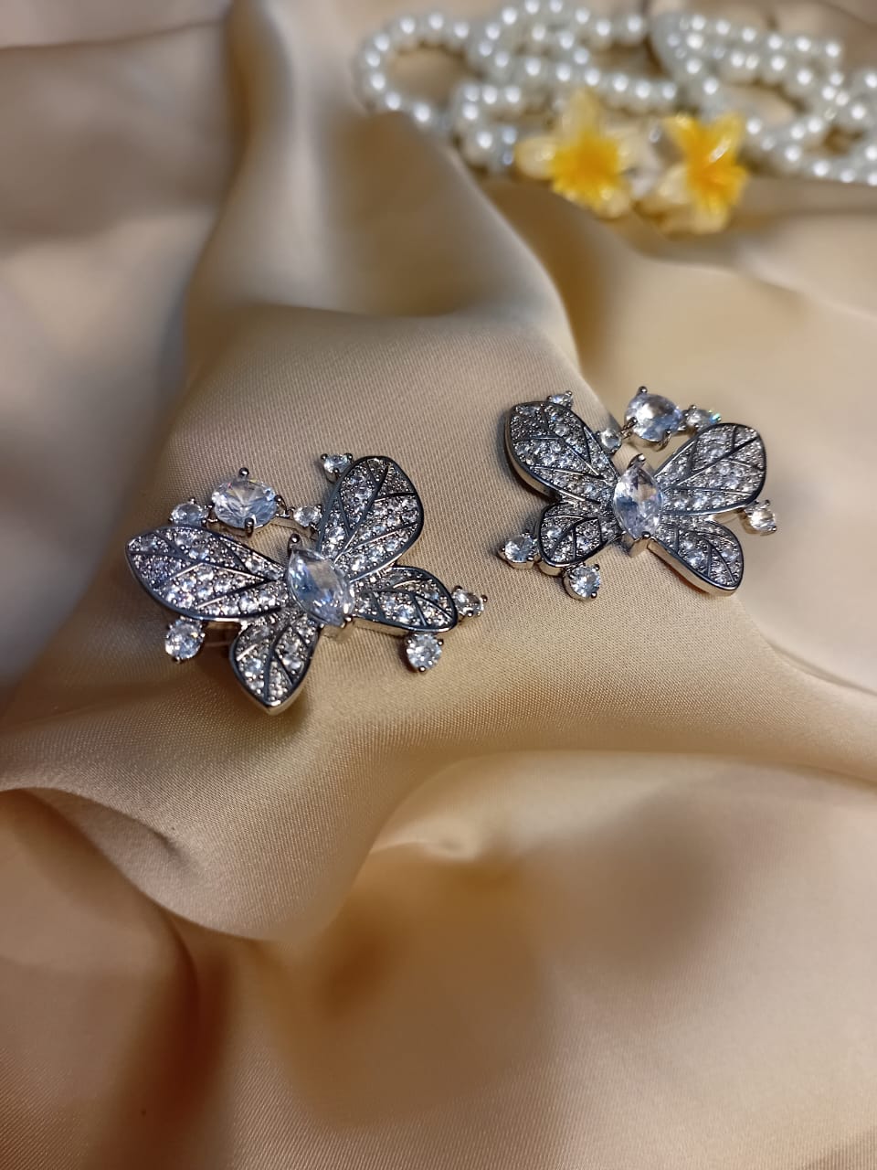 Silver Butterfly Crystal Earrings