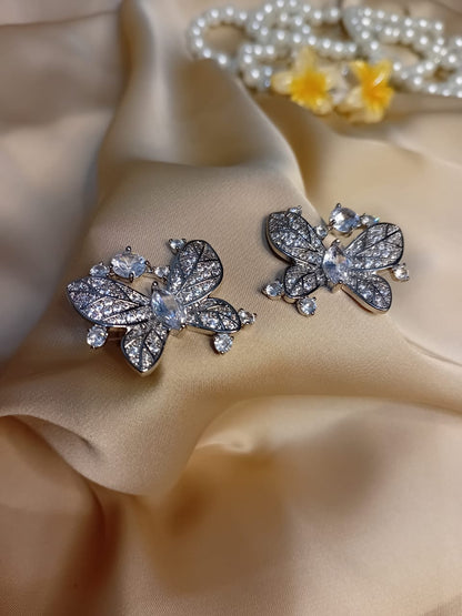 Silver Butterfly Crystal Earrings