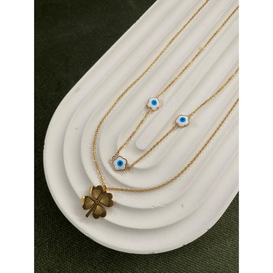 Evil Eye & Clover Layered Necklace